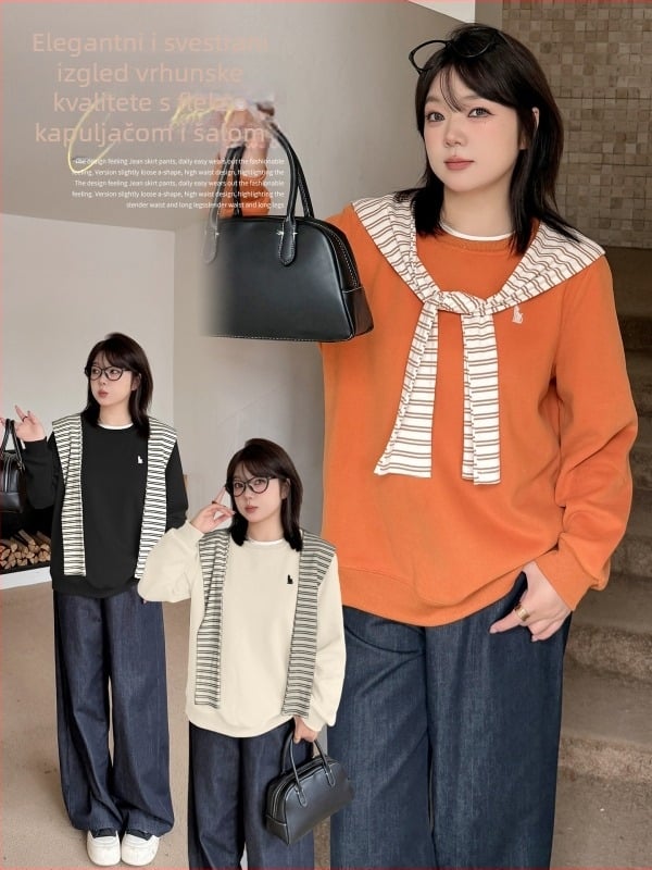 Plus-size ženska hoodica od flisa – 240 g polar fleece, pamuk-poliester mješavina (50–70% pamuk, 30–50% poliester), debela, srednja duljina, dugi rukav, casual korejsko-japanski stil, zima 2025