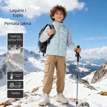 Dječja unutarnja puf jakna – lagana i topla, zatvarač, dugi rukavi, bez kapulje, poliester tkanina i podstava, jesen 2025 izdanje