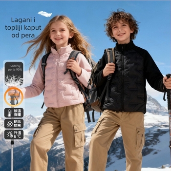 Dječja unutarnja puf jakna – lagana i topla, zatvarač, dugi rukavi, bez kapulje, poliester tkanina i podstava, jesen 2025 izdanje