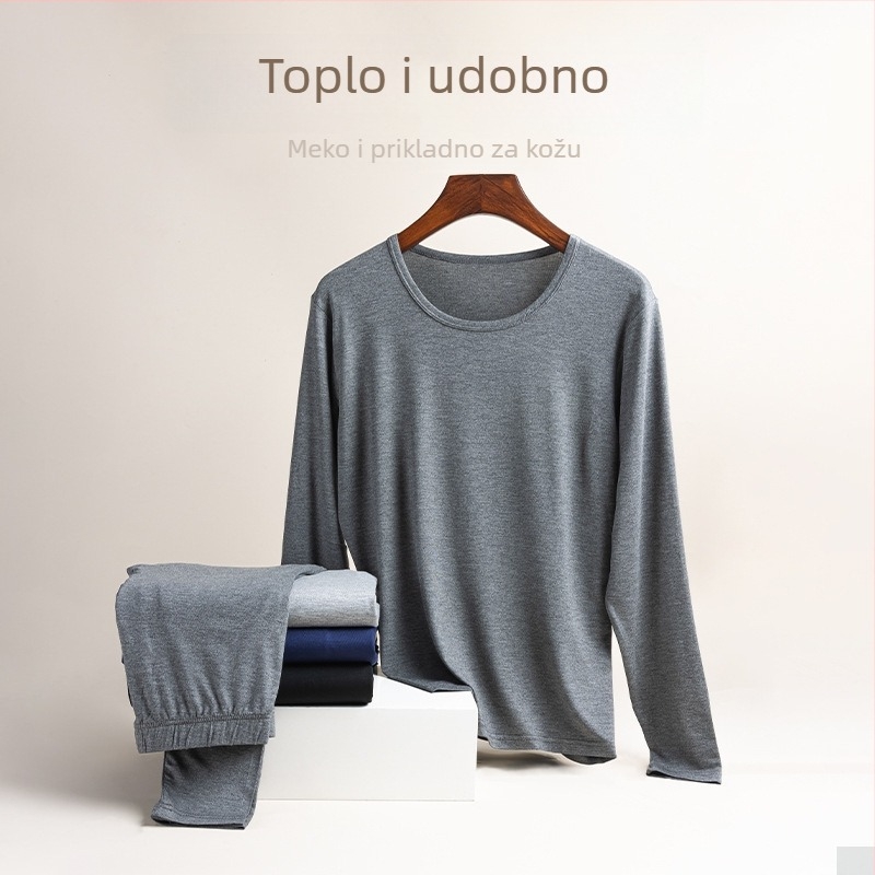 Muški termalni set: pulover s okruglim izrezom i hlače, viskoza 95%, debela tkanina, slim fit, topao