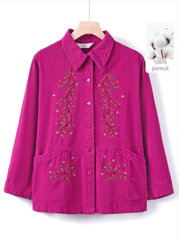 Proljetni tanki kaput za žene srednje dobi i starije, top s dugim rukavima za majke, odjevni komad za baku (Materijal: Pamuk; Glavni materijal: Pamuk; Sadržaj glavnog materijala: 30% i manje; Stil: Kineski stil)