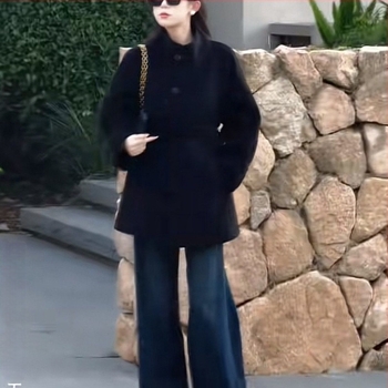 Ženski vuneni kaput s visokim strukom, britanski stil nadahnut Hepburn, slobodan kroj, kratka duljina, jesen-zima