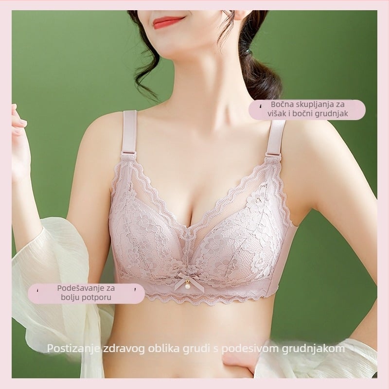 Ženski grudnjak bez žice, čipka, 3/4 košarica, tanji gornji dio, fiksirane dvostruke naramenice, stražnje kopčanje s tri reda kukica