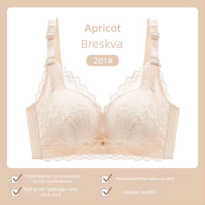 Ženski grudnjak bez žice, čipka, 3/4 košarica, tanji gornji dio, fiksirane dvostruke naramenice, stražnje kopčanje s tri reda kukica