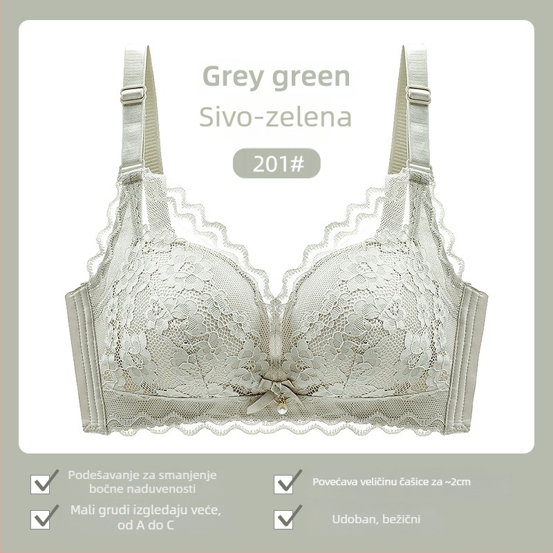 Ženski grudnjak bez žice, čipka, 3/4 košarica, tanji gornji dio, fiksirane dvostruke naramenice, stražnje kopčanje s tri reda kukica