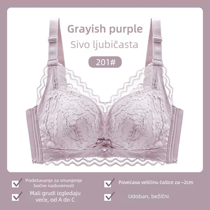 Ženski grudnjak bez žice, čipka, 3/4 košarica, tanji gornji dio, fiksirane dvostruke naramenice, stražnje kopčanje s tri reda kukica