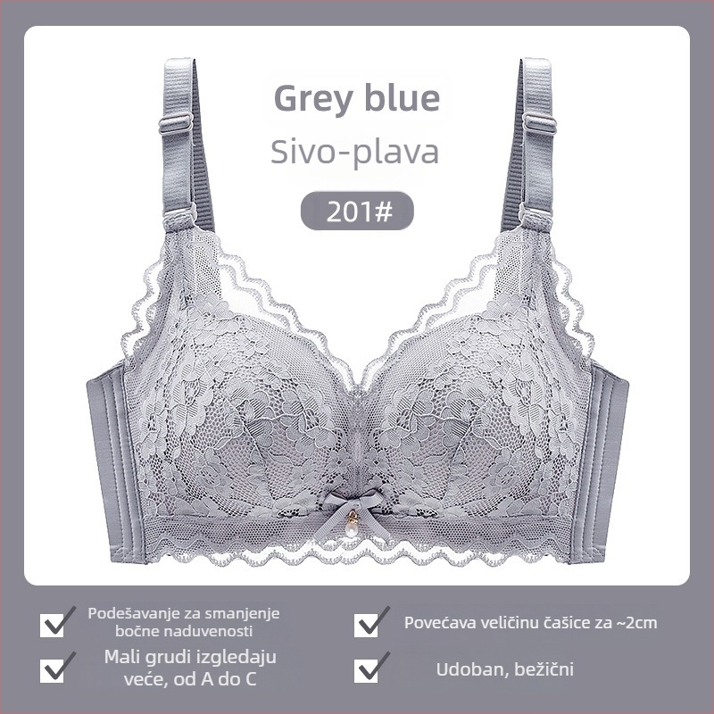 Ženski grudnjak bez žice, čipka, 3/4 košarica, tanji gornji dio, fiksirane dvostruke naramenice, stražnje kopčanje s tri reda kukica