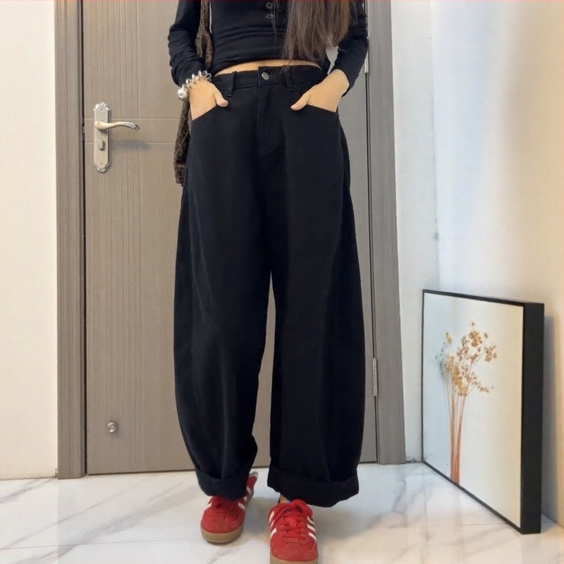 Džinsi za žene, visoki pojas, široke hlače, denim pamuk, jesen 2025, opuštena kroj