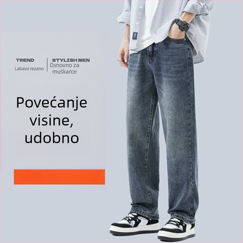 Muške traperice - srednji pojas, ravni kroj, pamuk-denim, oprani završni sloj, pogodne za sve sezone