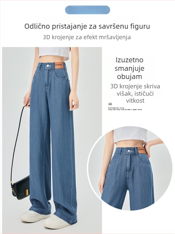 Ženske široke traperice visokim strukom, patchwork denim s Tencel Lyocell i viskozom, umjetnički vintage stil, ljeto 2025