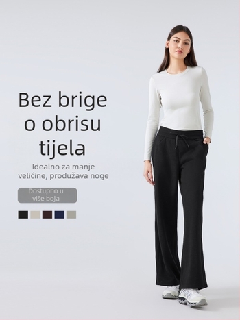 Ženske zimske sportske hlače s visokim strukom, slobodan kroj, tkanina od pamuk-mješavine (28% pamuk), bez podstava, zadržavaju toplinu, pogodne za trčanje i fitness