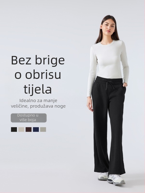 Ženske zimske sportske hlače s visokim strukom, slobodan kroj, tkanina od pamuk-mješavine (28% pamuk), bez podstava, zadržavaju toplinu, pogodne za trčanje i fitness