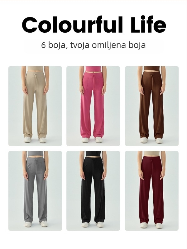 Ženske sportske hlače visokog struka s vezicom – širokog, opuštenog kroja, prozračne fitness hlače za jogu i trčanje