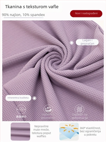 Ženske hlače za sport s visokim strukom, široke nogavice, šnira i drapirani kroj; najlon tkanina s podstavom od spandexa 90%, odvode vlage i prozračnost za trčanje i fitness