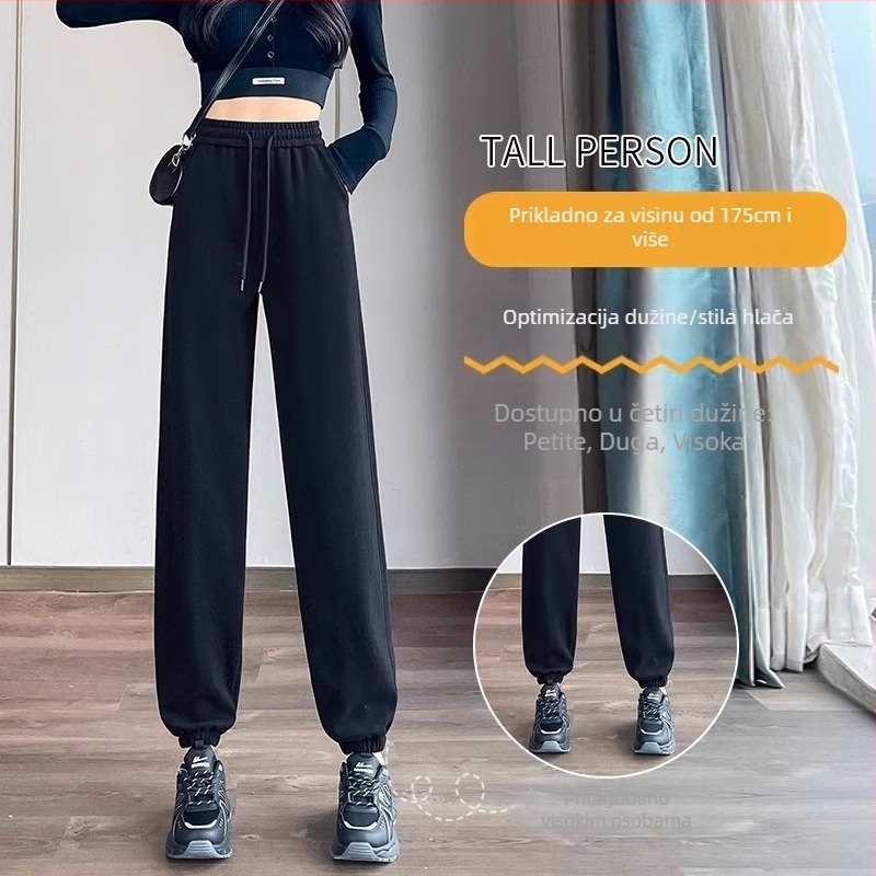 Ženske udobne sportske hlače s visokim strukom, manžeta pri gležnjevima, mješavina poliester-bavla 90-95%, djevojački stil, jesen 2025
