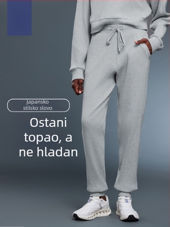 Ženske joggerice s visokim strukom i šnirkom, labavog kroja, prozračne tkanine od pamuk–polyester, pogodne za trčanje i vježbanje