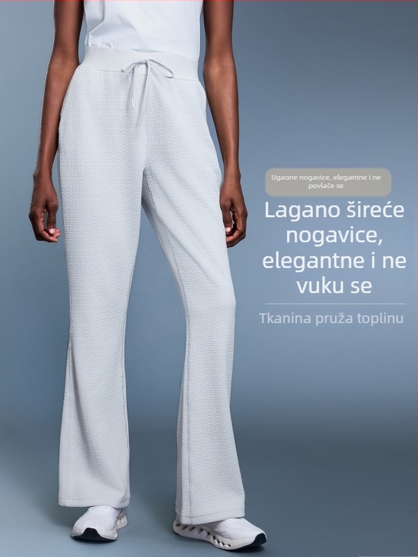 Pantalone s wafl teksturom, širokog kroja, visokim strukom, pamuk‑poliester mješavina 95%, dišuće, za žene, jesen