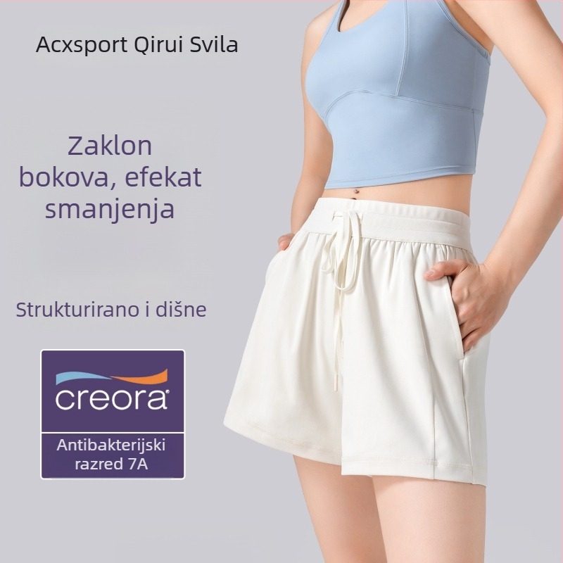 ACXSPORT Ženske šorceve za jogu – lagane i mekane, tkanina rayon s prozračnim slojem, 90% poliester, 10% spandeks, duljina četvrtine noge