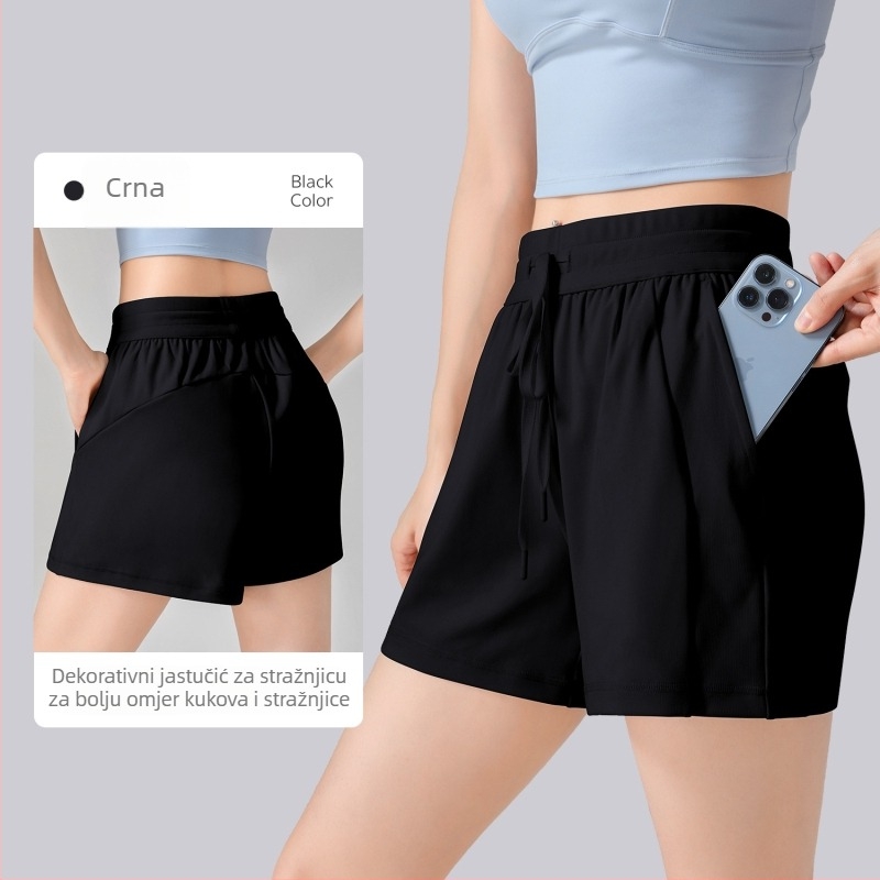 ACXSPORT Ženske šorceve za jogu – lagane i mekane, tkanina rayon s prozračnim slojem, 90% poliester, 10% spandeks, duljina četvrtine noge