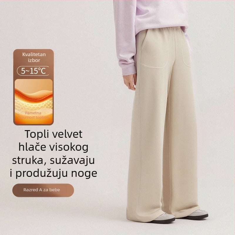 Ženske Lyocell hlače s visokim strukom, širokih nogavica, četkanog materijala