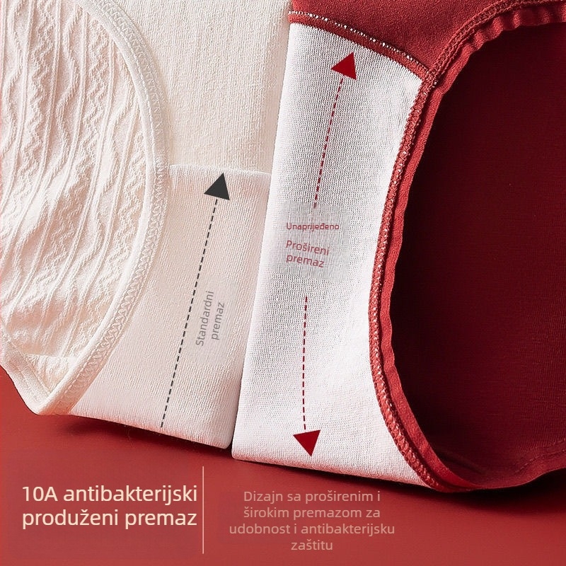 Antibakterijske ženske gaćice od pamuka s produženim preponama i srednjim strukom; glavni materijal: pamuk (90–95%); podstava prepona 95–100% pamuk