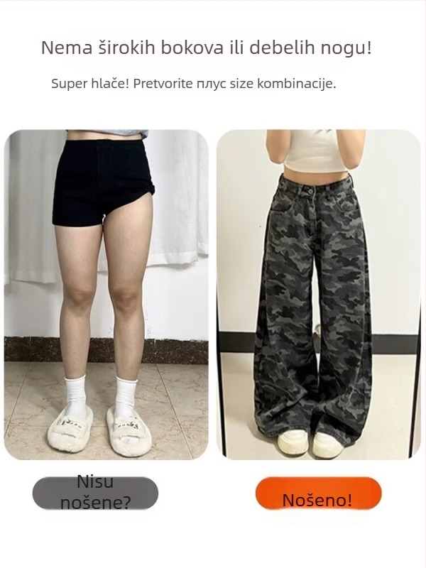 Ženske cargo traperice širokih nogavica, ultra niski struk, polipropilenski materijal, zvonasti kroj