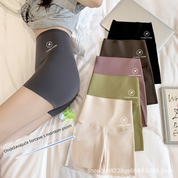 Pemiffy Ženske tri četvrtine tanke šorceve od poliestera s tekstnim uzorkom – Slim-Fit