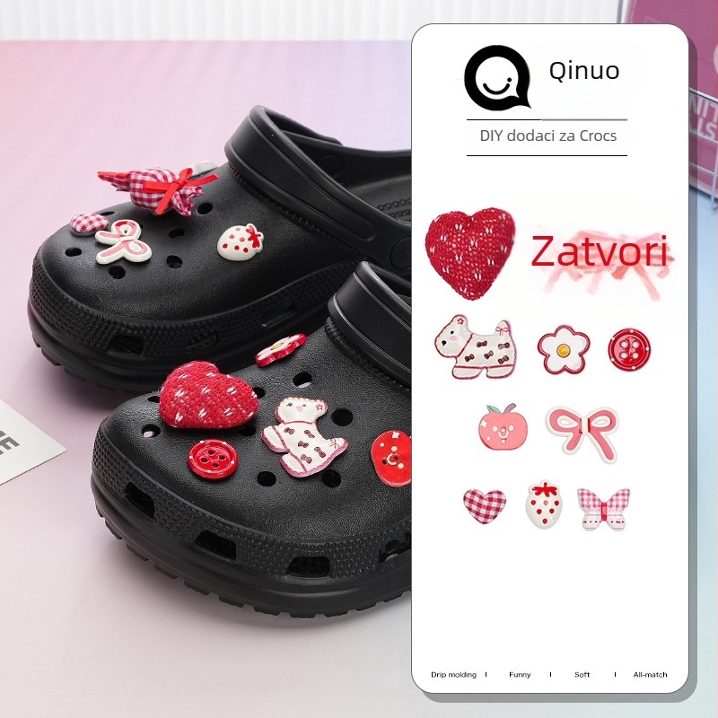 Aksesoari za papuče s plišanim srcem, odvojivi, motiv crtani cvijet (za sva godišnja doba)