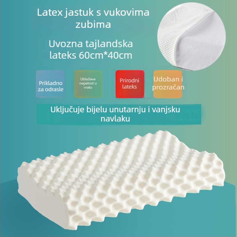 ROYAL NEO latex jastuk za vratni dio kralješnice, pravokutnog oblika, prirodni lateks >90%, pletena tkanina, težina 1,0–1,5 kg, visina 10–15 cm, za odrasle
