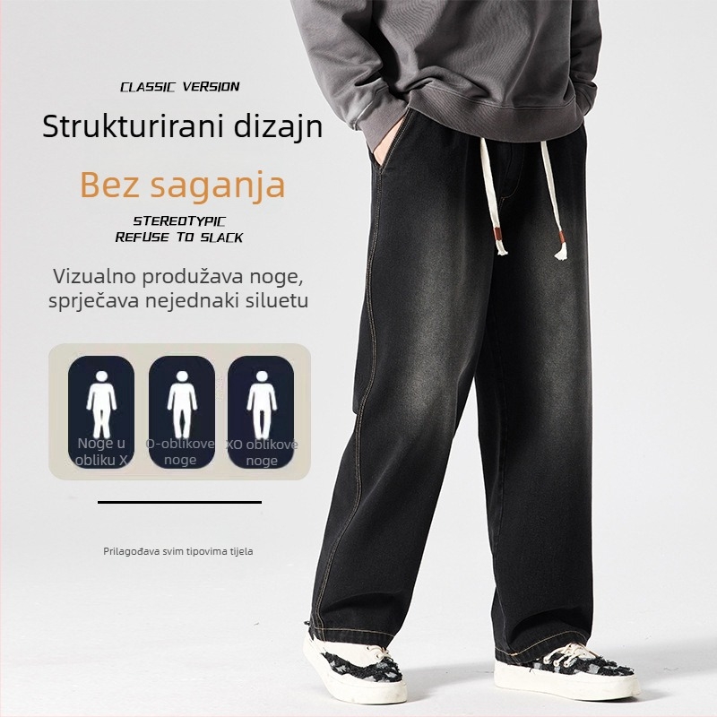 Muške traperice – vintage stil, straight kroj, srednji pojas, denim smjesa (59,8% pamuk, 29% poliester, 11,2% viskoza) za proljeće i jesen