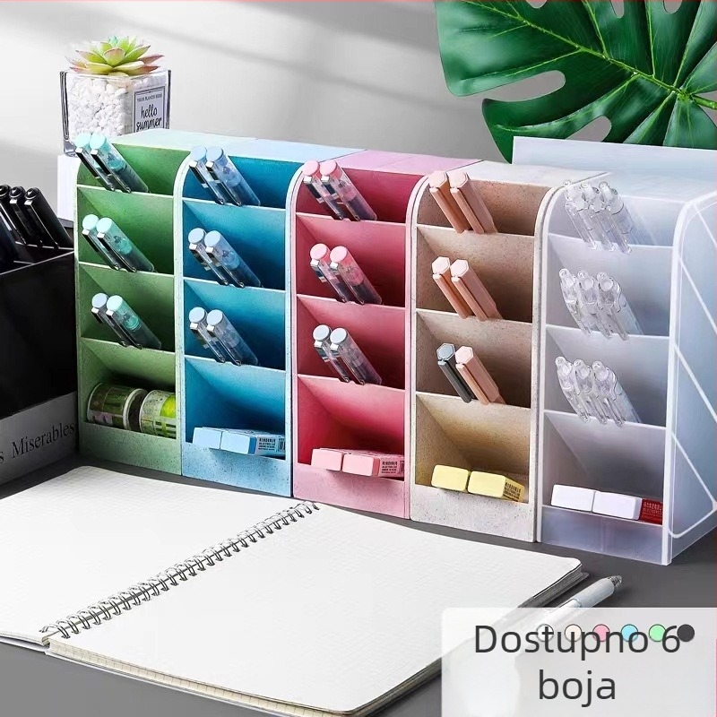 Tengxian BT-310 Plastični četverokutni stolni držač olovaka s četiri odjeljka, nagibni dizajn