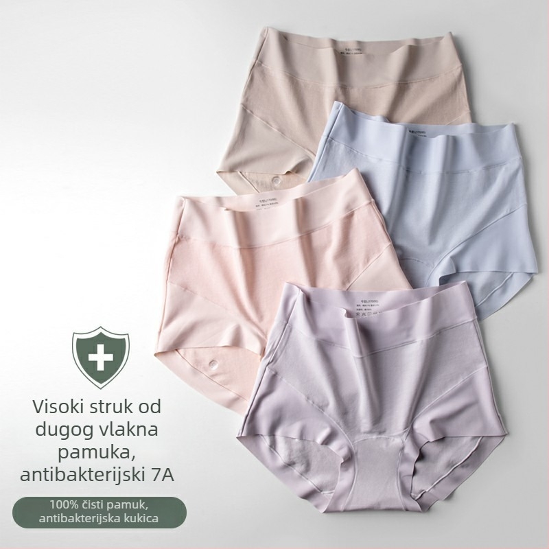 Ženske gaćice od pamuka s visokim strukom — prozračne, oblikovanje trbuha, antibakterijske, glavna tkanina 95–100% pamuk, podstava u preponama 100% pamuk