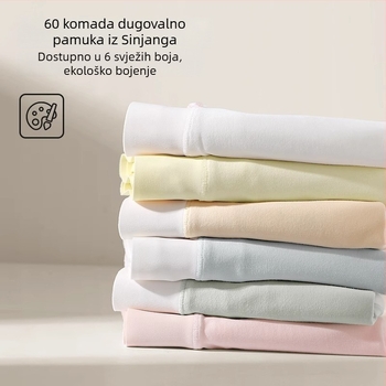 Ženske gaćice od pamuka sa srednjim strukom, antibakterijske i prozračne; glavni materijal 80–90% pamuk; podstava u preponi 100% pamuk