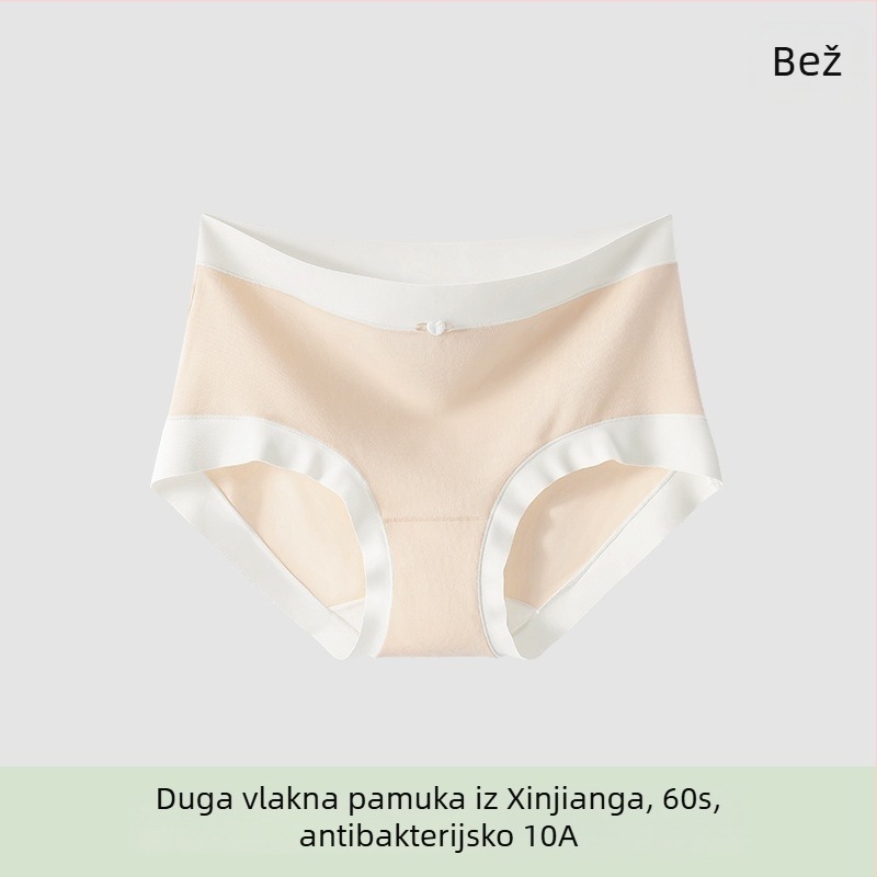 Ženske gaćice od pamuka sa srednjim strukom, antibakterijske i prozračne; glavni materijal 80–90% pamuk; podstava u preponi 100% pamuk