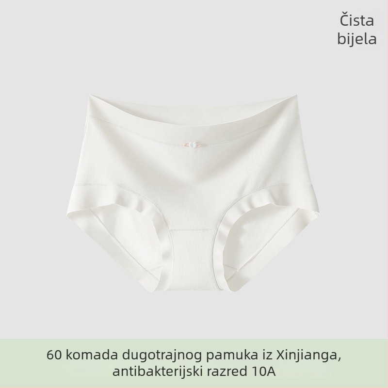 Ženske gaćice od pamuka sa srednjim strukom, antibakterijske i prozračne; glavni materijal 80–90% pamuk; podstava u preponi 100% pamuk