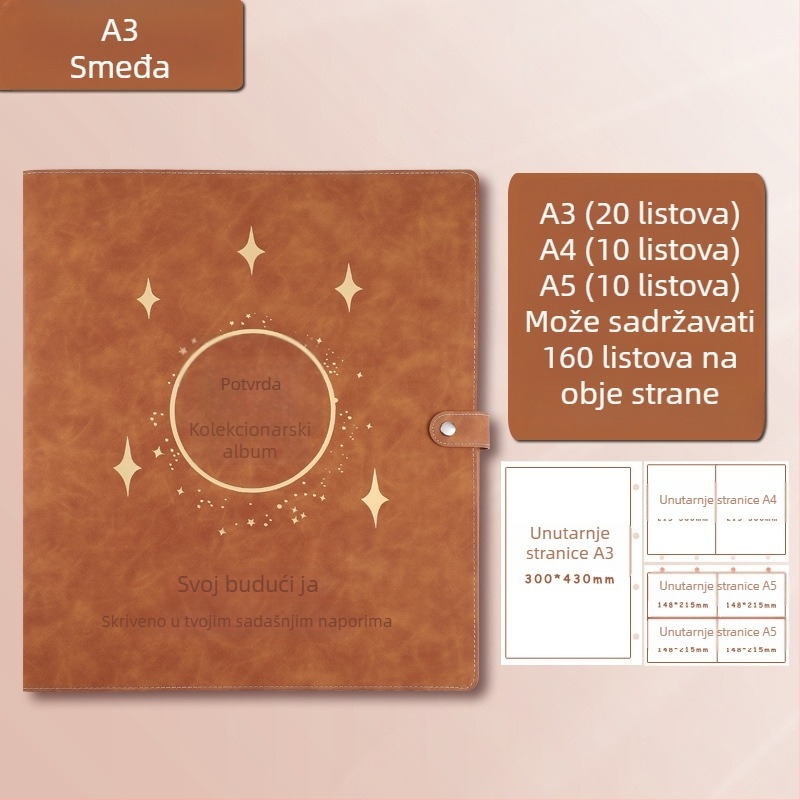 Kožna knjiga za zbirku certifikata, Avinar model 05, 120 stranica, prilagodba dostupna, debljina 4