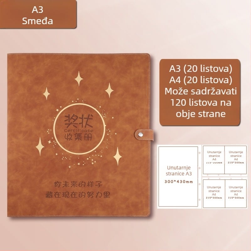 Kožna knjiga za zbirku certifikata, Avinar model 05, 120 stranica, prilagodba dostupna, debljina 4