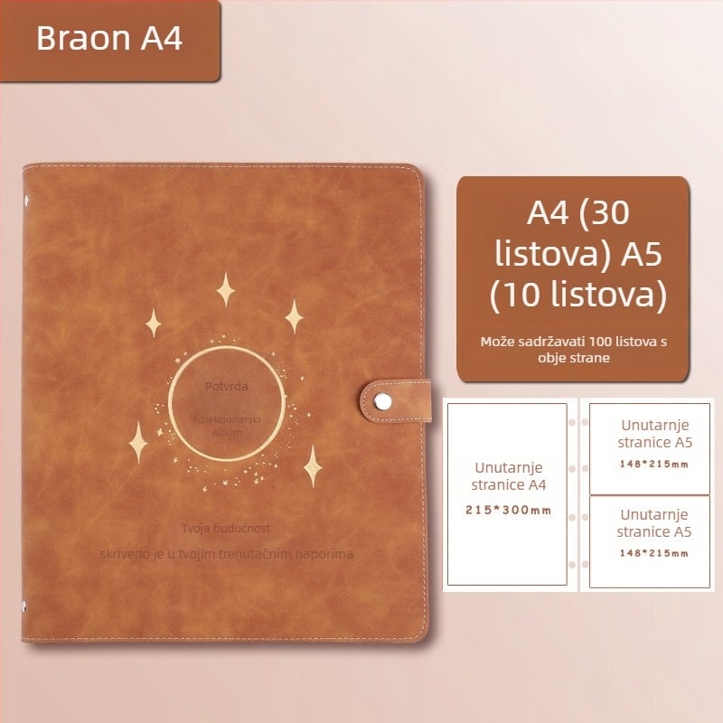 Kožna knjiga za zbirku certifikata, Avinar model 05, 120 stranica, prilagodba dostupna, debljina 4