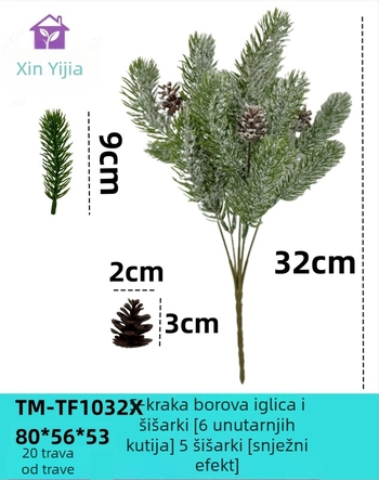 Xinyijia božićna ukras za jelku: iglice borovine, šišarke i pahulja snijega - plastični i željezni dijelovi