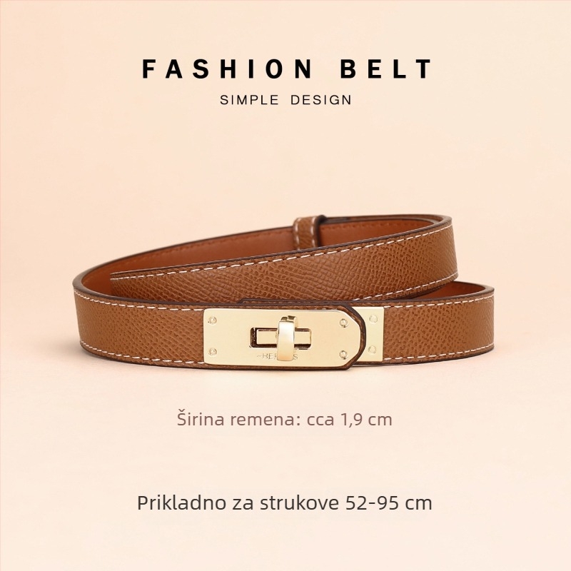 Ženski kožni kaiš za haljinu – dekorativni pojas za struk, širina 2–4 cm, spona od legiranog metala, zatvaranje gumbom