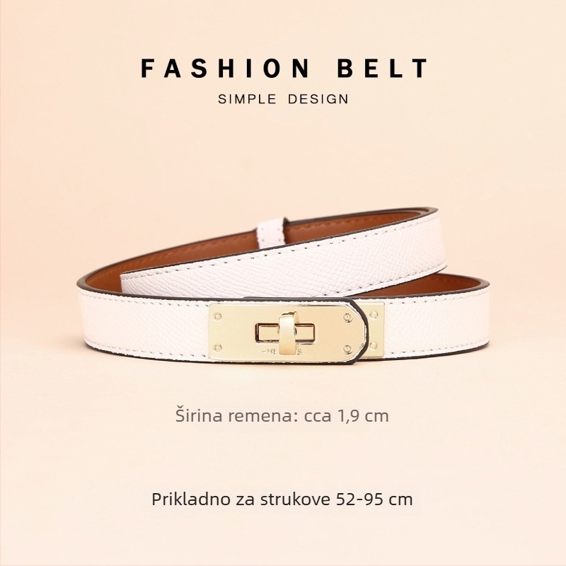 Ženski kožni kaiš za haljinu – dekorativni pojas za struk, širina 2–4 cm, spona od legiranog metala, zatvaranje gumbom
