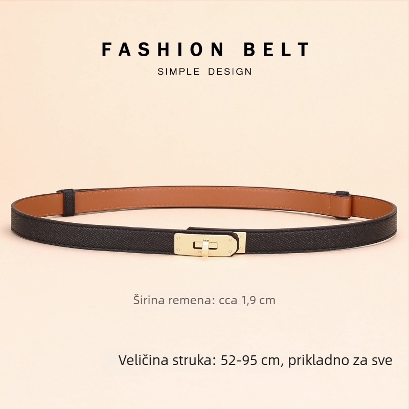 Ženski kožni kaiš za haljinu – dekorativni pojas za struk, širina 2–4 cm, spona od legiranog metala, zatvaranje gumbom