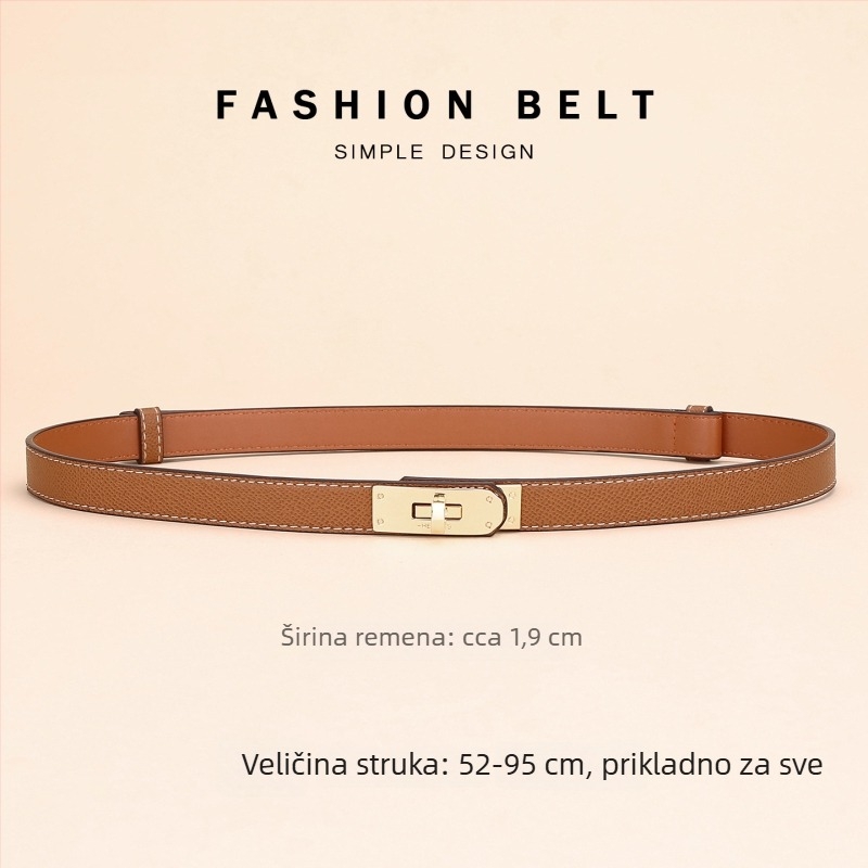 Ženski kožni kaiš za haljinu – dekorativni pojas za struk, širina 2–4 cm, spona od legiranog metala, zatvaranje gumbom