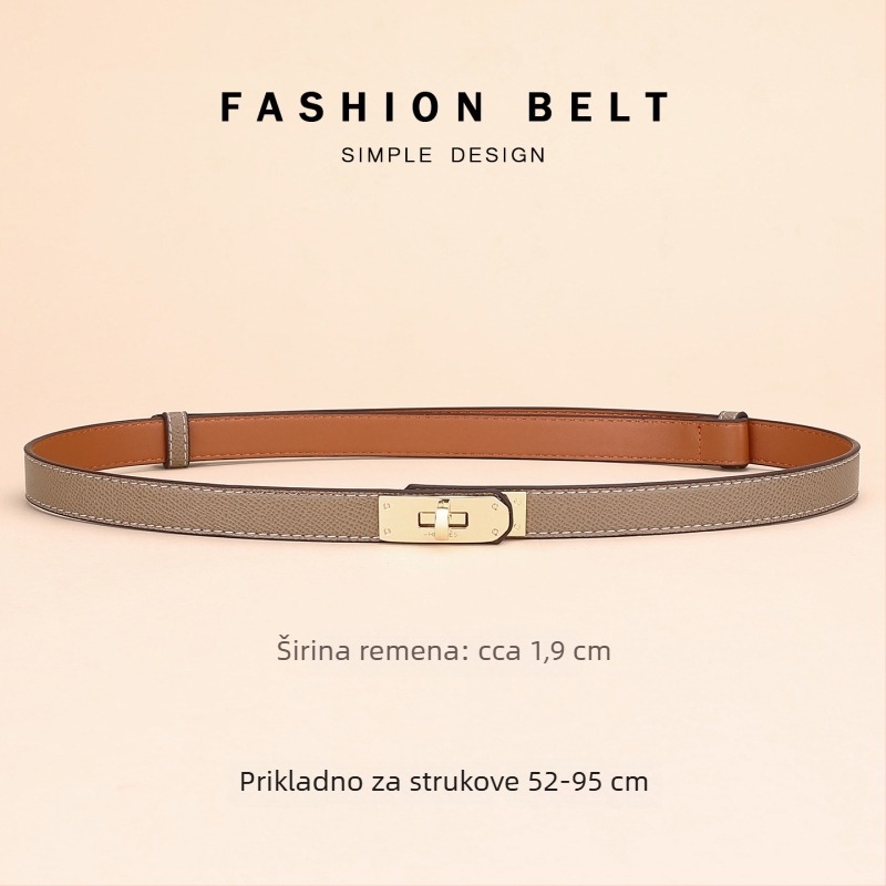 Ženski kožni kaiš za haljinu – dekorativni pojas za struk, širina 2–4 cm, spona od legiranog metala, zatvaranje gumbom