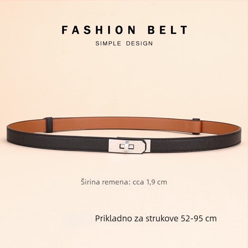 Ženski kožni kaiš za haljinu – dekorativni pojas za struk, širina 2–4 cm, spona od legiranog metala, zatvaranje gumbom