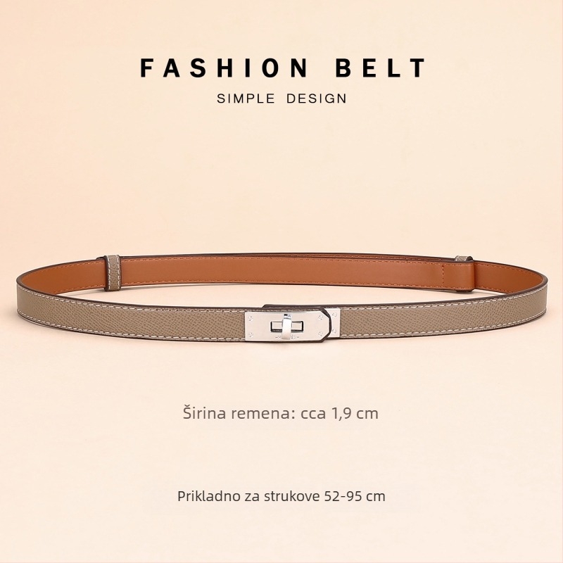 Ženski kožni kaiš za haljinu – dekorativni pojas za struk, širina 2–4 cm, spona od legiranog metala, zatvaranje gumbom