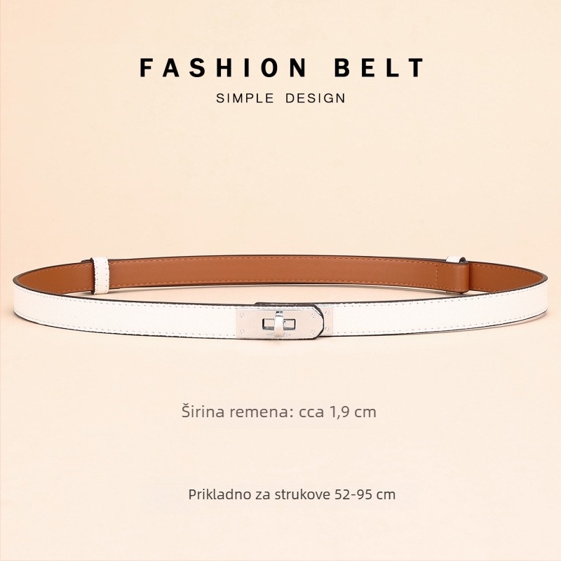 Ženski kožni kaiš za haljinu – dekorativni pojas za struk, širina 2–4 cm, spona od legiranog metala, zatvaranje gumbom