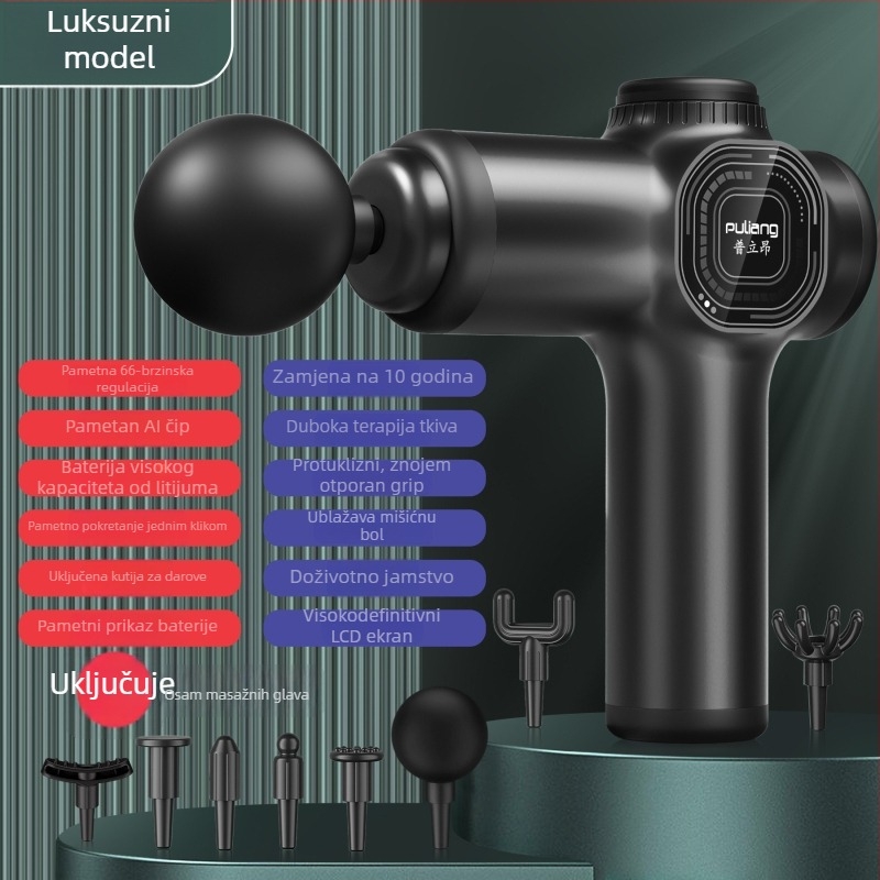 Mini masažer za fascia, prijenosni električni masažer za mišiće s LCD zaslonom, četkasti motor, 6+ glava, ugrađena baterija 2000–4000 mAh, trajanje 8–12 h, buka ispod 36 dB