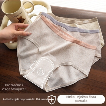 Damske pamucne gaćice s srednjim strukom, prozračne i antibakterijske, podstava od pamuka u području prepona, rib pleteni