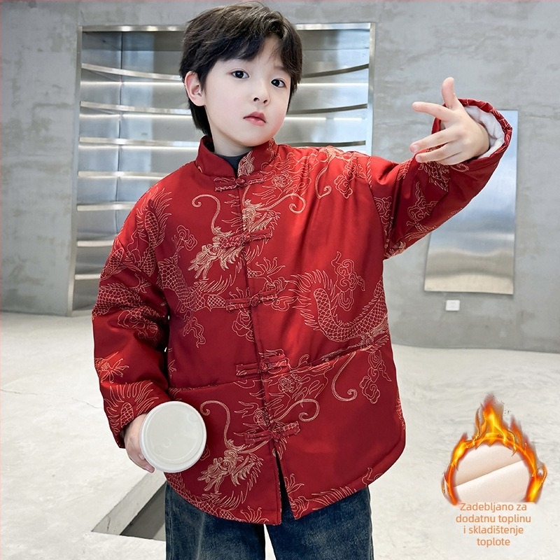 Dječji Tang kostim, karikatura uzorak, podstavljen fleece od poliestera, mekani završetak, zima 2025